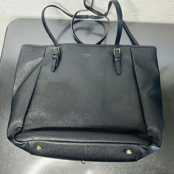 Sorial Womens Large Black Saffiano Leather Satchel Tote Black Double Handles - Picture 6 of 15